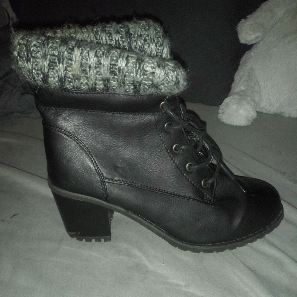 black pleather boots.